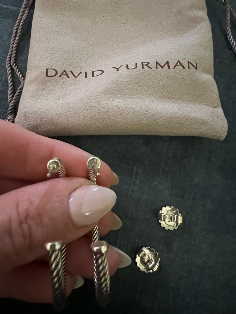 David Yurman Sterling Cable Hoop Earrings in Silver 1.5 inches AUTHENTIC - Picture 4 of 8